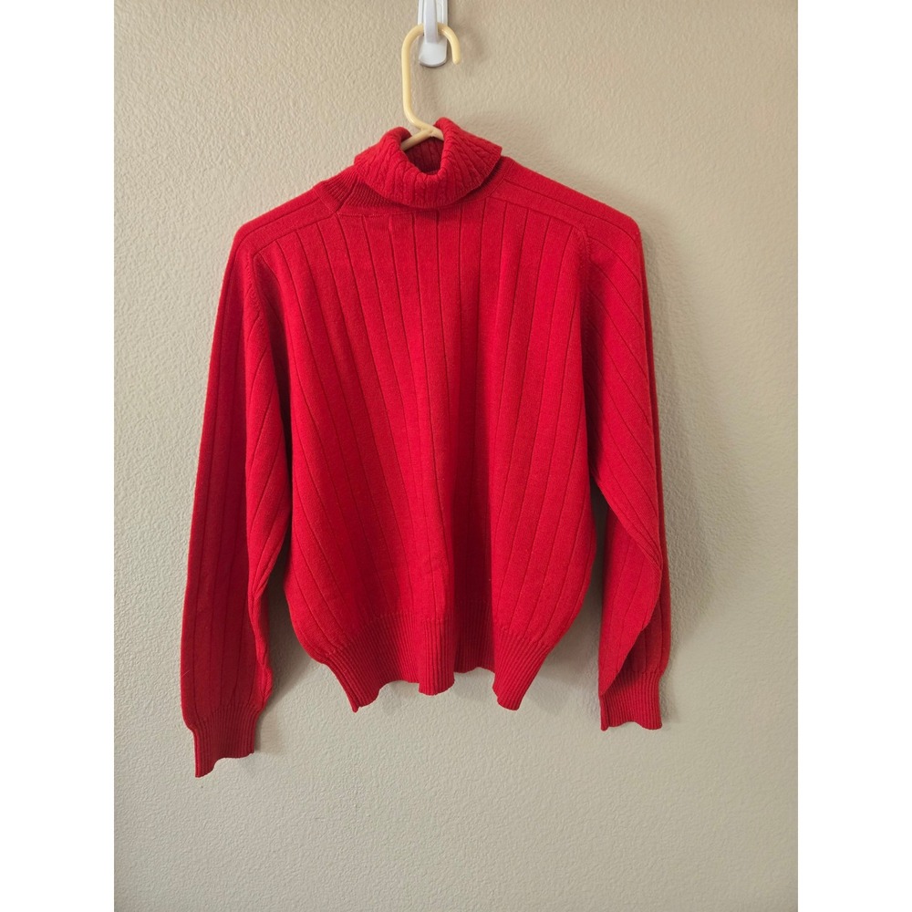 Liz Claiborne vintage Red 100% Merino Wool Turtleneck Sweater Womens M - Picture 2 of 3